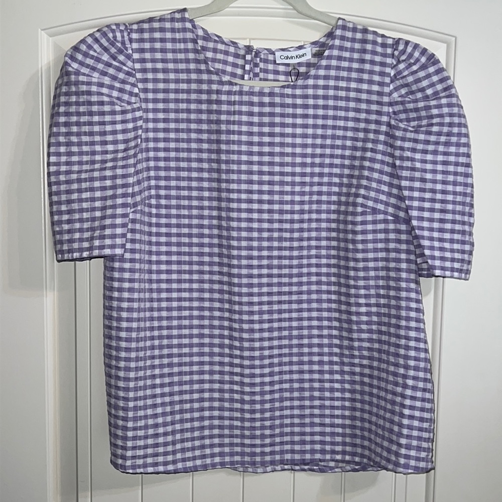 Calvin Klein lavender and white ladies top